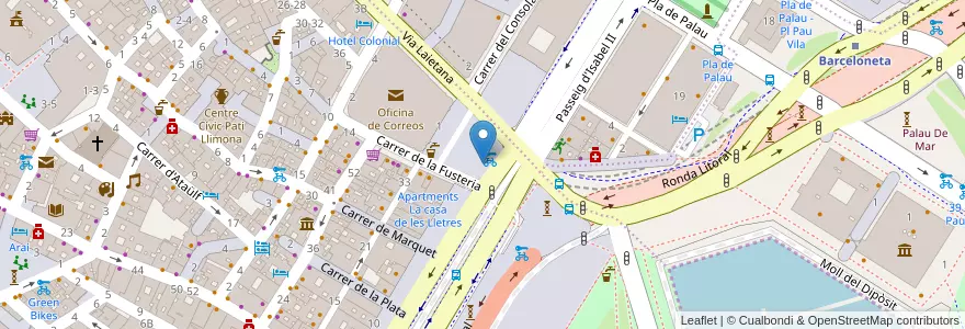 Mapa de ubicacion de 401 - Pl. Antonio López (Via Laietana) annexa a la 37 en 스페인, Catalunya, Barcelona, Barcelonès, 바르셀로나.