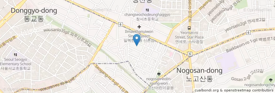 Mapa de ubicacion de 신촌성결교회 en كوريا الجنوبية, سول, 마포구, 서교동.