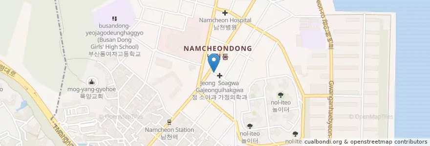 Mapa de ubicacion de 남천동 en Corée Du Sud, Busan, 수영구, 남천동.