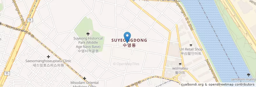 Mapa de ubicacion de 수영동 en كوريا الجنوبية, بسان, 수영구, 수영동.