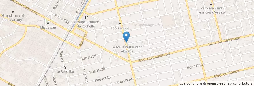 Mapa de ubicacion de Maquis Restaurant Akwaba en Ivoorkust, Abidjan, Koumassi, Marcory.