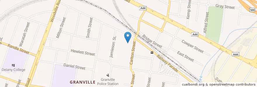 Mapa de ubicacion de Granville Police Station en Australien, Neusüdwales, Sydney, City Of Parramatta Council.