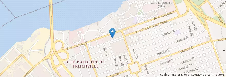Mapa de ubicacion de Banque Atlantique en Costa D'Avorio, Abidjan, Treichville.