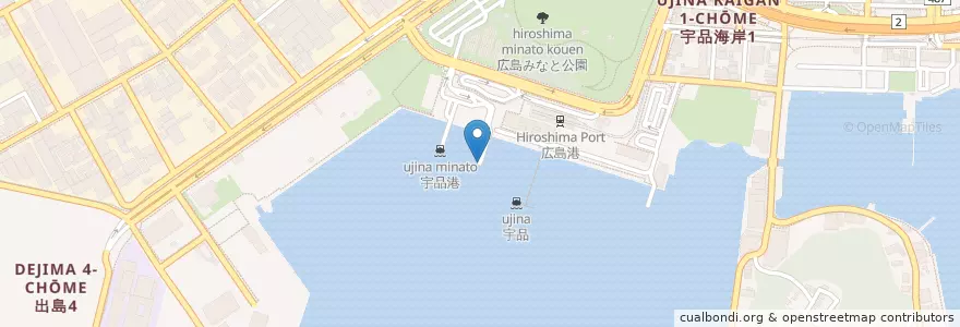Mapa de ubicacion de 宇品港 en Japan, 広島県, Hiroshima, 南区.