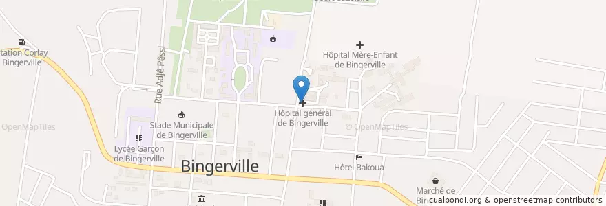 Mapa de ubicacion de Hôpital général de Bingerville en Côte D'Ivoire, Abidjan, Bingerville.