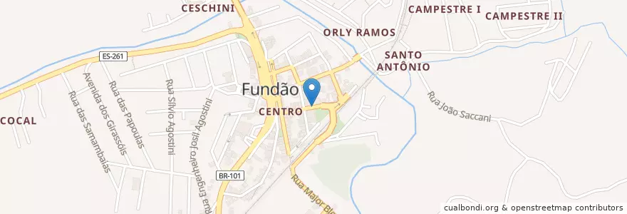 Mapa de ubicacion de EMEF Professor Ernesto Nascimento en Brazilië, Regio Zuidoost, Espírito Santo, Microrregião Linhares, Região Geográfica Intermediária De Vitória, Região Metropolitana Da Grande Vitória, Fundão.