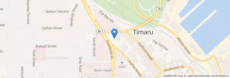 Mapa de ubicacion de Bullock Restaurant & Bar en Nova Zelândia, Canterbury, Timaru District.
