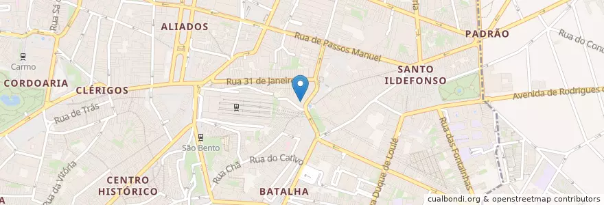 Mapa de ubicacion de Santander Totta en ポルトガル, ノルテ, Área Metropolitana Do Porto, Porto, Porto, Cedofeita, Santo Ildefonso, Sé, Miragaia, São Nicolau E Vitória.