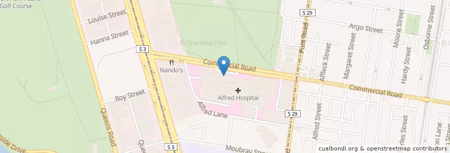 Mapa de ubicacion de Prince Alfred Hospital en Avustralya, Victoria, City Of Melbourne.