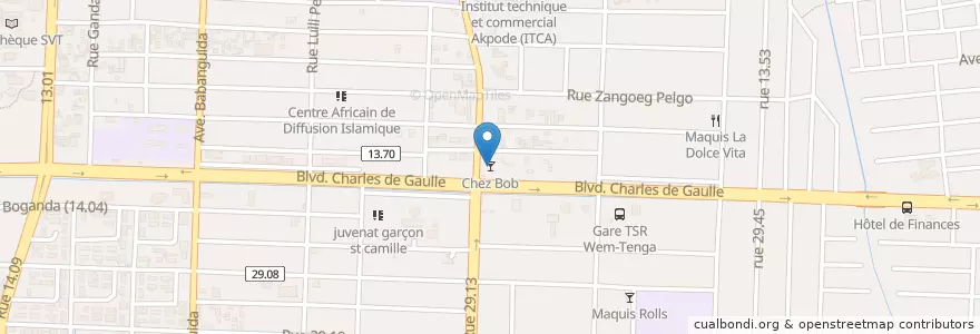 Mapa de ubicacion de Chez Bob en Burkina Faso, Centre, Kadiogo, Ouagadougou.