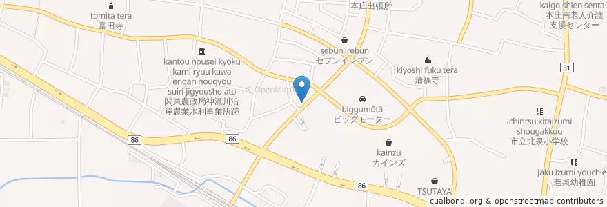 Mapa de ubicacion de 飯玉神社 en Japonya, 埼玉県, 本庄市.