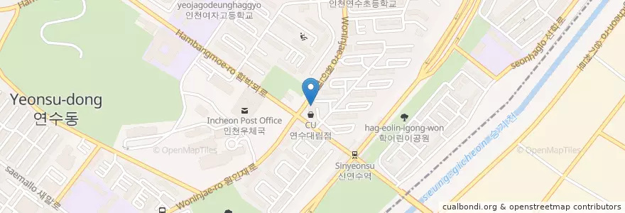 Mapa de ubicacion de 한국스탠다드차타드은행 연수동지점 en Güney Kore, 인천, 연수동.