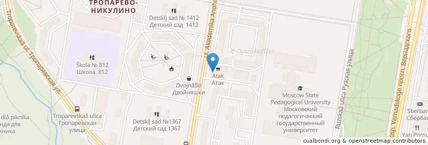 Mapa de ubicacion de Элекснет en Rusia, Distrito Federal Central, Москва, Западный Административный Округ, Район Тропарёво-Никулино.