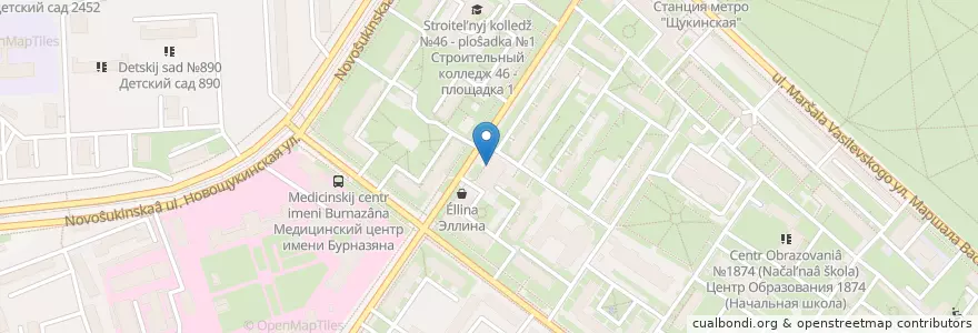 Mapa de ubicacion de Элекснет en Rusia, Distrito Federal Central, Москва, Северо-Западный Административный Округ, Район Щукино.