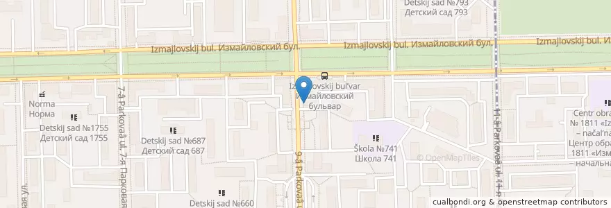 Mapa de ubicacion de Элекснет en Россия, Центральный Федеральный Округ, Москва, Восточный Административный Округ, Район Измайлово.