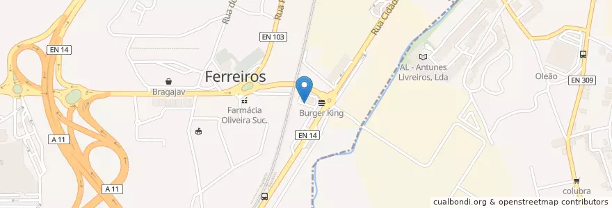 Mapa de ubicacion de Burger King en پرتغال, Norte, Braga, Cávado, Braga, Ferreiros E Gondizalves.