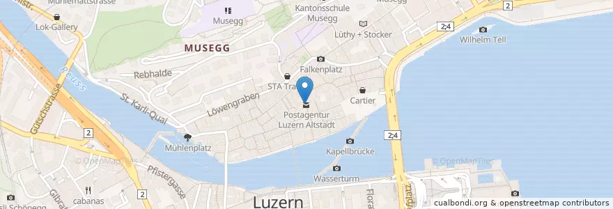 Mapa de ubicacion de Postagentur Luzern Altstadt en Schweiz/Suisse/Svizzera/Svizra, Luzern, Luzern.