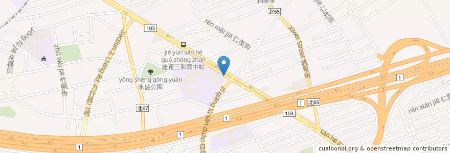 Mapa de ubicacion de 捷運三和國中站(1號出口) en Тайвань, Новый Тайбэй.