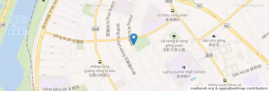 Mapa de ubicacion de 柳堤公園 en تايوان, تايبيه الجديدة, 蘆洲區, 五股區.