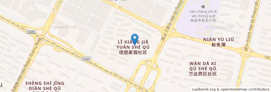 Mapa de ubicacion de 理想家园社区居民委员会 en Китай, Цзянси, Наньчан, 红谷滩区, 沙井街道.