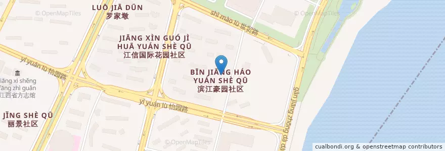 Mapa de ubicacion de 滨江豪园社区居委会 en Çin, Jiangxi, Nanchang, 红谷滩区, 沙井街道.
