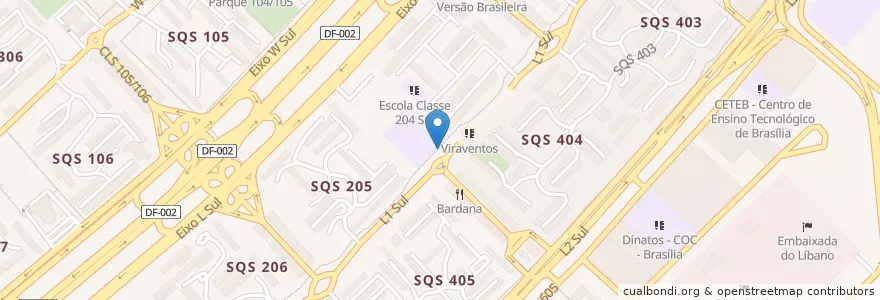 Mapa de ubicacion de EQS 204/205 en Brasil, Região Integrada De Desenvolvimento Do Distrito Federal E Entorno, Região Centro-Oeste, Distrito Federal, Região Geográfica Intermediária Do Distrito Federal, Região Geográfica Imediata Do Distrito Federal, Plano Piloto.