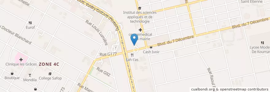 Mapa de ubicacion de Station Service Total Boulevard du 7 Décembre en 科特迪瓦, 阿比让, Koumassi, Marcory.