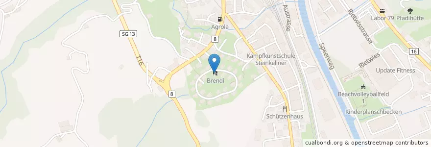 Mapa de ubicacion de Brendi en スイス, ザンクト・ガレン州, Wahlkreis Toggenburg, Wattwil.