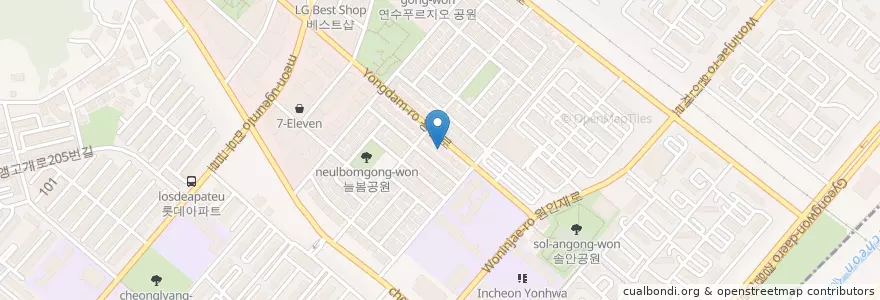 Mapa de ubicacion de 엔제리너스 인천연수점 en Güney Kore, 인천, 연수구.