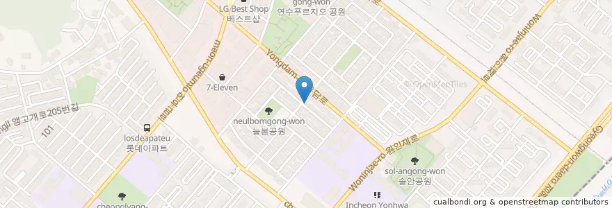 Mapa de ubicacion de カフェベネ en 大韓民国, 仁川広域市, 延寿区.