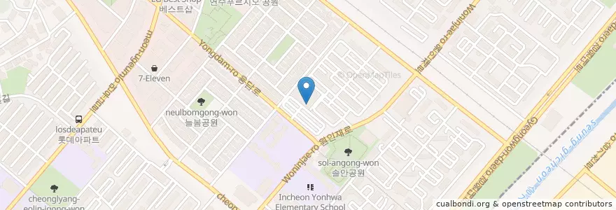 Mapa de ubicacion de KB국민은행 연수지점 en 대한민국, 인천, 연수구, 연수동.