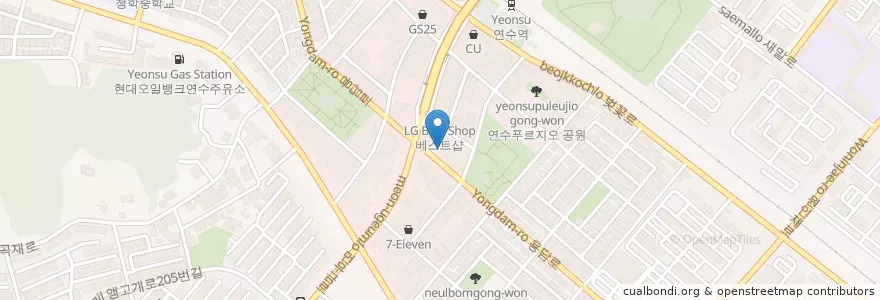 Mapa de ubicacion de 버거킹 (Burger King) en 大韓民国, 仁川広域市, 延寿区.