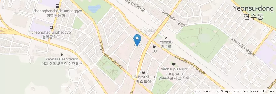 Mapa de ubicacion de 파스쿠찌 인천연수역점 (Caffe Pascucci) en 대한민국, 인천, 연수구, 연수동.