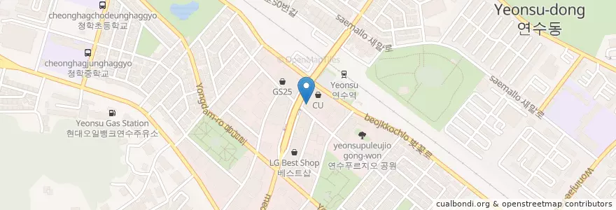 Mapa de ubicacion de 투썸플레이스 (A Twosome Place) en Corée Du Sud, Inchon, 연수구, 연수동.