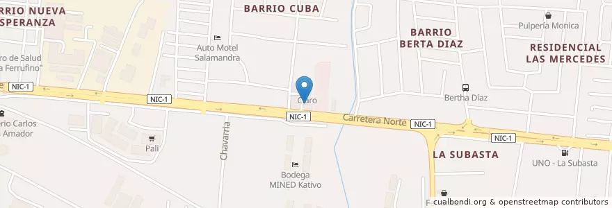 Mapa de ubicacion de El Churrasco en نيكاراجوا, Departamento De Managua, Managua (Municipio).