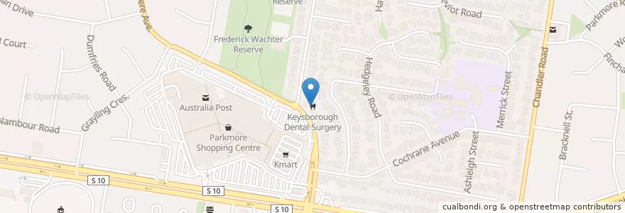 Mapa de ubicacion de Keysborough Dental Surgery en 澳大利亚, 维多利亚州, City Of Greater Dandenong.