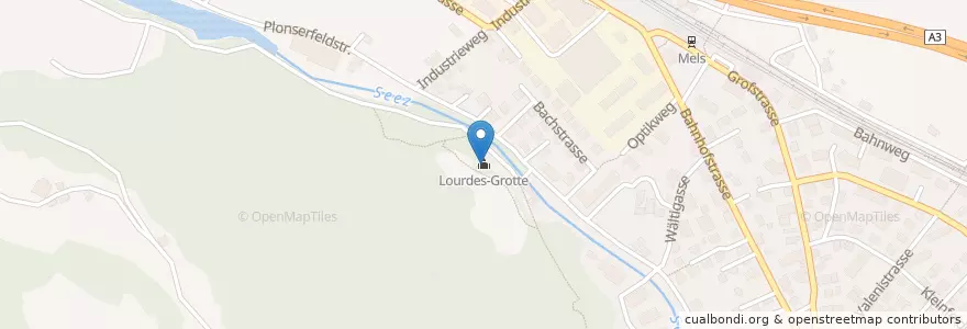 Mapa de ubicacion de Lourdes-Grotte en Svizzera, San Gallo, Wahlkreis Sarganserland, Mels.