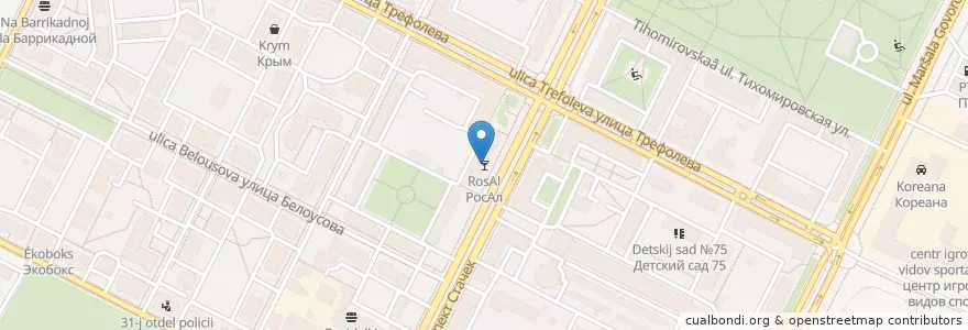 Mapa de ubicacion de РосАл en Russland, Föderationskreis Nordwest, Oblast Leningrad, Sankt Petersburg, Кировский Район, Нарвский Округ.