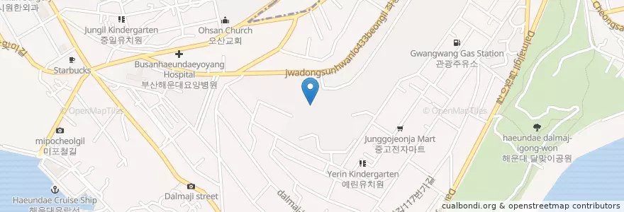 Mapa de ubicacion de 해운대구 en Corea Del Sud, Busan, 해운대구, 중동.