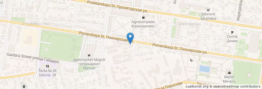 Mapa de ubicacion de Мясной ресторан en Russia, Distretto Federale Meridionale, Territorio Di Krasnodar, Adighezia, Городской Округ Майкоп.