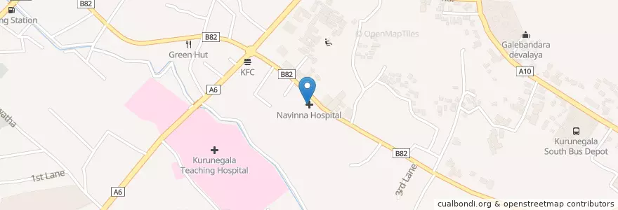 Mapa de ubicacion de Navinna Hospital en Sri Lanka, North Western Province, Kurunegala District, Kurunegala M.C. Limit.