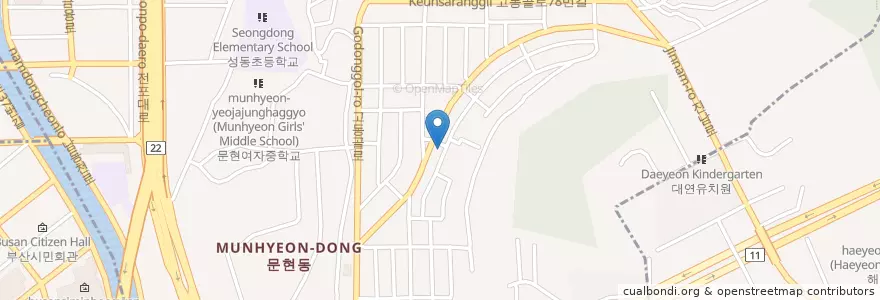 Mapa de ubicacion de 문현동 en 대한민국, 부산, 남구, 문현동.