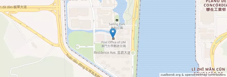 Mapa de ubicacion de Estação Postal da Universidade de Macau en China, Universidade De Macau Em Ilha De Montanha, Macau, Cantão, Taipa, 珠海市, Nossa Senhora Do Carmo, 香洲区.