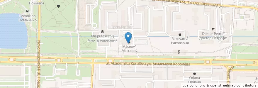 Mapa de ubicacion de Маки маки en 러시아, Центральный Федеральный Округ, Москва, Северо-Восточный Административный Округ, Останкинский Район.