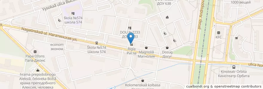 Mapa de ubicacion de Ригла en ロシア, 中央連邦管区, モスクワ, Южный Административный Округ, Район Нагатино-Садовники.