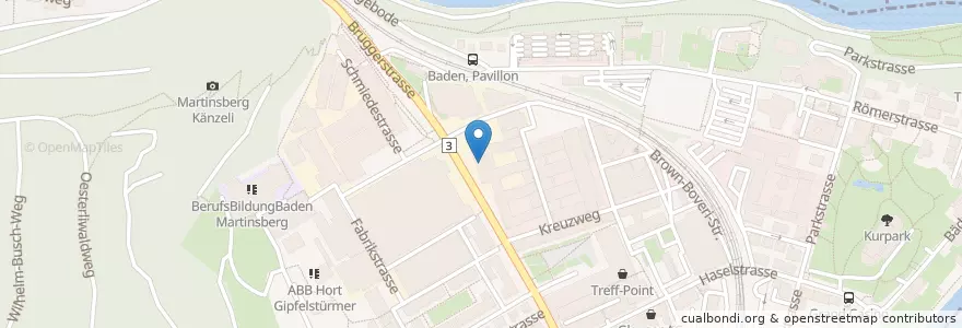 Mapa de ubicacion de ABB Restaurant Power Inn en سوئیس, Aargau, Bezirk Baden, Baden.
