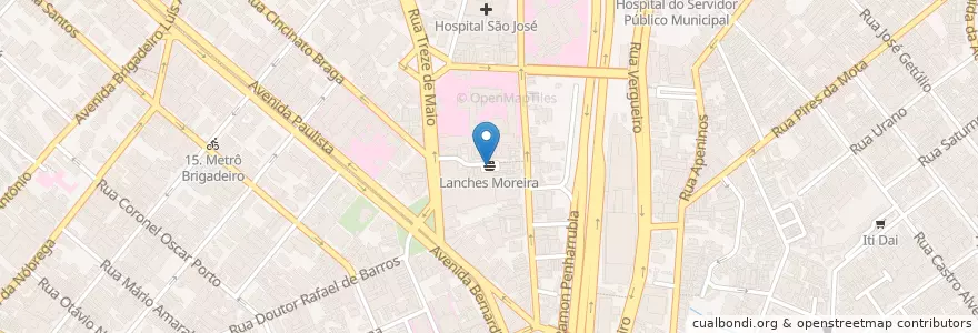 Mapa de ubicacion de Lanches Moreira en Brazil, Jihovýchodní Region, São Paulo, Região Geográfica Intermediária De São Paulo, Região Metropolitana De São Paulo, Região Imediata De São Paulo, São Paulo.