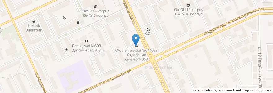 Mapa de ubicacion de Омск 644053 en Russland, Föderationskreis Sibirien, Oblast Omsk, Омский Район, Городской Округ Омск.