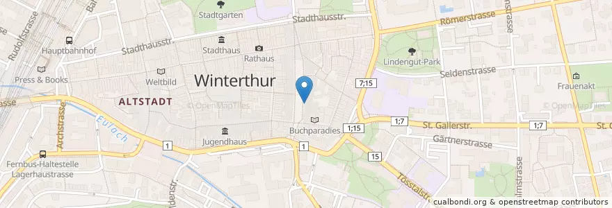 Mapa de ubicacion de Café Oberer Graben en Suiza, Zúrich, Bezirk Winterthur, Winterthur.