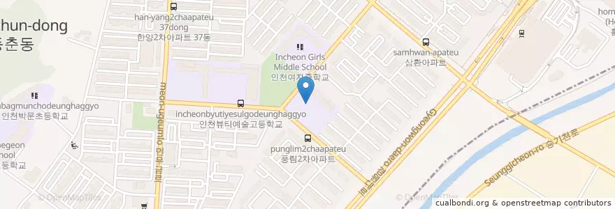 Mapa de ubicacion de 인천동막초등학교 en Güney Kore, 인천, 연수구, 동춘동.